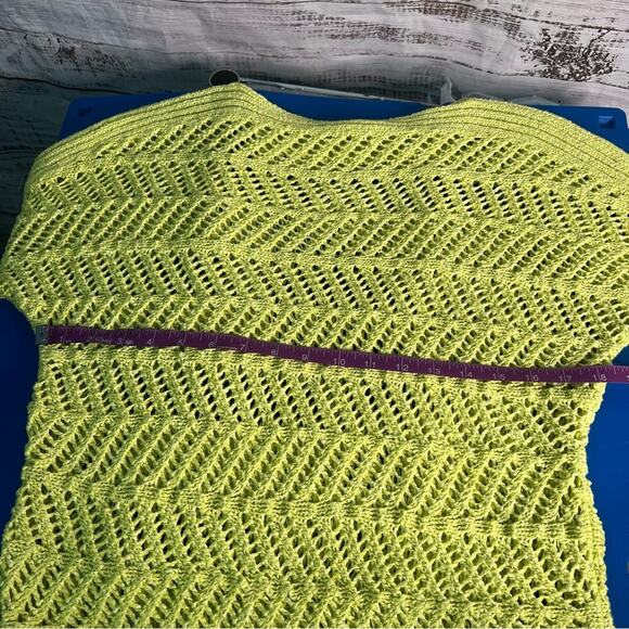 Chico's Size 1 Medium Open Knit Sweater Lime Green Half Sleeve Coastal Summer - Picture 7 of 9